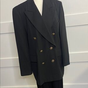 Escada Double Breasted Black Wool Blazer Gold Buttons - Sz M/L